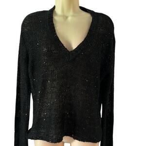 RDI Sparkly Sweater Black Size Small Chiffon Back V-Neck Sequins
